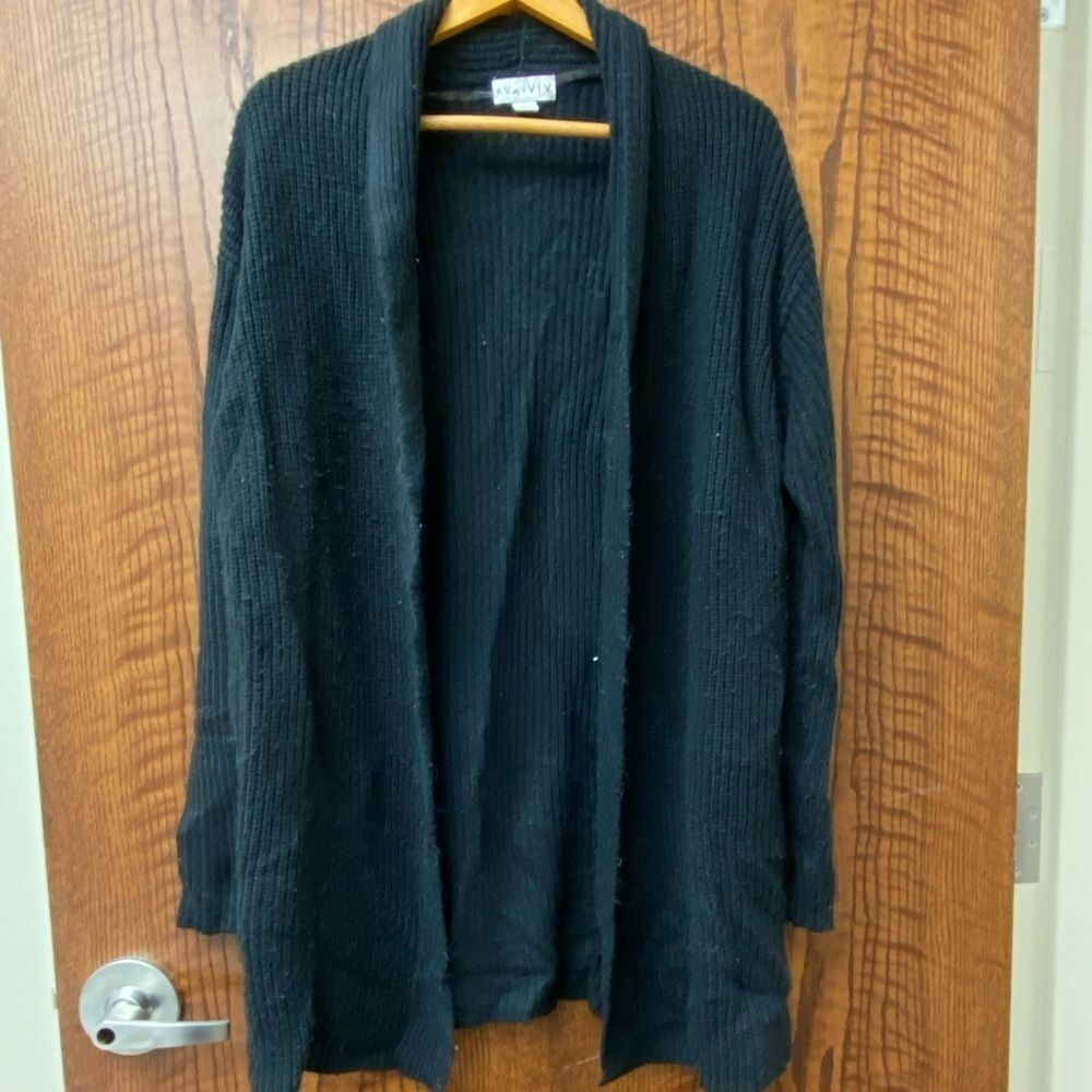 Ava & Viv‎ black open front large knit cardigan